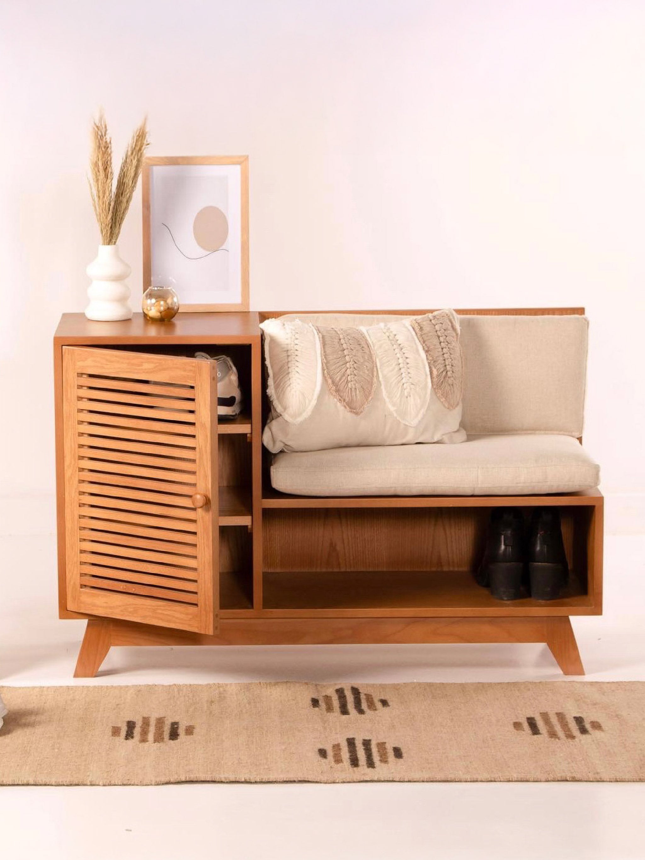 Slatted Shoe Storage Bench