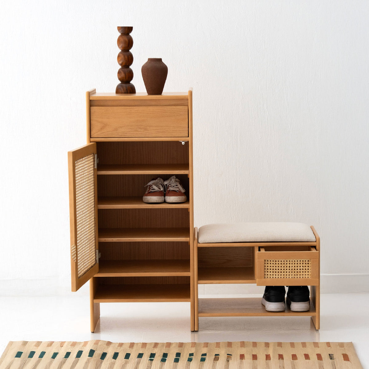 Simple Rattan Shoe Storage Set
