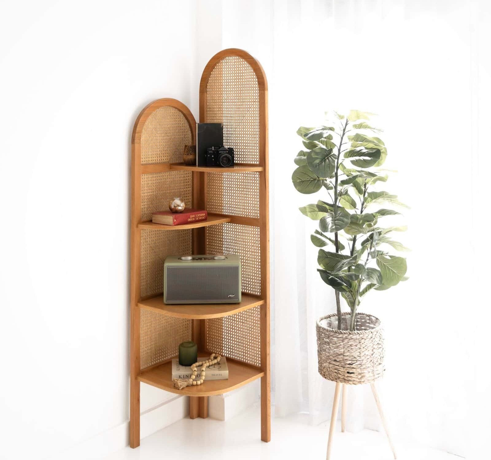 Rattan Corner Shelf