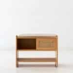Simple Rattan Shoe Bench made with beech wood and natural rattan for storage