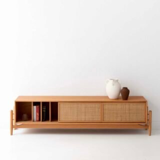 Best Birla TV Unit with beechwood and natural rattan